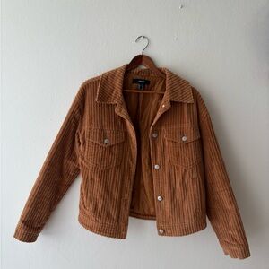 Forever 21 Women’s Corduroy Jacket Size L Brown Tan Button Front Casual Fall